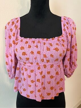 Billabong Lavender Pink Floral Smocked Peasant Top